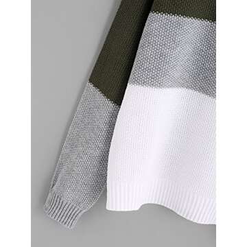 Milumia Women's Casual Drop Shoulder Color Block Striped Knitted Textured Jumper Sweater Green Medium