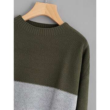 Milumia Women's Casual Drop Shoulder Color Block Striped Knitted Textured Jumper Sweater Green Medium