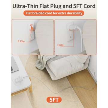 DEPOW Power Strip Surge Protector, 5FT Braided Extension Cord with Multiple Outlets-8 AC Outlets 4 USB Ports (2 USB C), Flag Plug Charging Station, 1700 Joule Surge Protection for Home Office, White