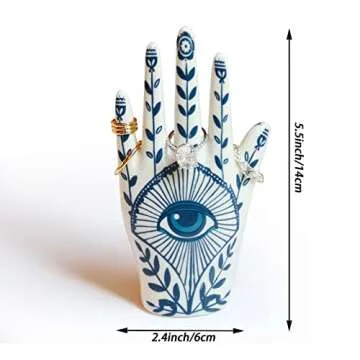 LZBALUYO Hamsa Ring Holder Aesthetic Room Decor, Hamsa Hand with Blue Evil Eye Boho Decor Ring Stand Ring Organizer, Preppy Room Decor for Bathroom Bedroom, Hamsa Gifts for Women Home Decor
