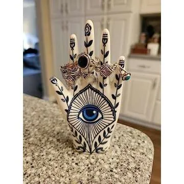 LZBALUYO Hamsa Ring Holder Aesthetic Room Decor, Hamsa Hand with Blue Evil Eye Boho Decor Ring Stand Ring Organizer, Preppy Room Decor for Bathroom Bedroom, Hamsa Gifts for Women Home Decor