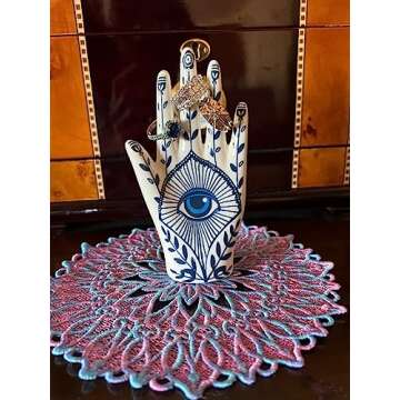 LZBALUYO Hamsa Ring Holder Aesthetic Room Decor, Hamsa Hand with Blue Evil Eye Boho Decor Ring Stand Ring Organizer, Preppy Room Decor for Bathroom Bedroom, Hamsa Gifts for Women Home Decor