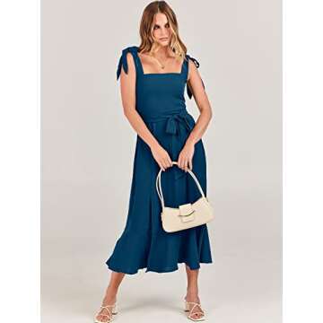 Caracilia Women's Square Neck Ruffle Split Midi Elegant Formal Wedding Guest Cocktail Bridesmaid Gra...