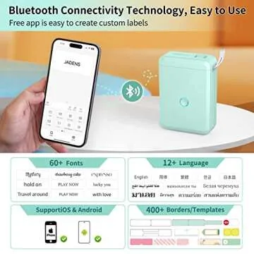 JADENS Label Maker Machine with Tape, D110 Portable Bluetooth Label Printer for Storage, Barcode, Mailing, Office, Home, Organizing, Sticker Maker Mini Label Maker with Multiple Templates, Green