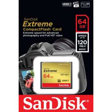 SanDisk Extreme 64GB Compact Flash Memory Card for Fast Transfers