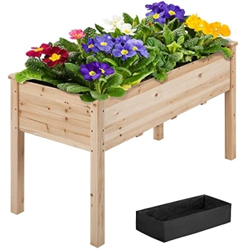 Yaheetech 1pc Raised Garden Bed 48x24x30in Elevated Wooden Horticulture Planter Box with Legs Standi...