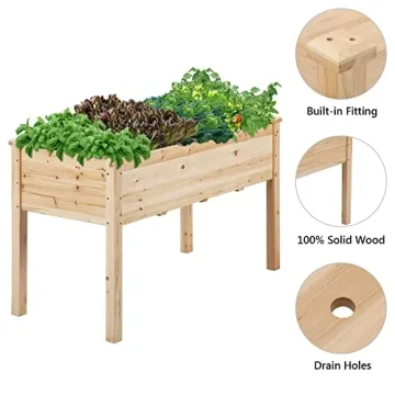Yaheetech 1pc Raised Garden Bed 48x24x30in Elevated Wooden Horticulture Planter Box with Legs Standing Growing Bed for Gardening/Backyard/Patio/Balcony