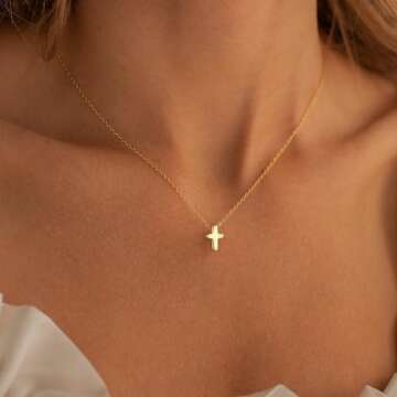 M MOOHAM Cross Necklace for Women - Gold Necklace Jewelry for Women, Dainty 14k Gold Plated Tiny Small Cross Pendant Necklaces for Women, Religious Christian Gifts Jewelry for Women