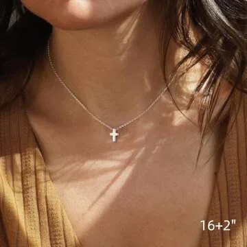 M MOOHAM Cross Necklace for Women - Gold Necklace Jewelry for Women, Dainty 14k Gold Plated Tiny Small Cross Pendant Necklaces for Women, Religious Christian Gifts Jewelry for Women