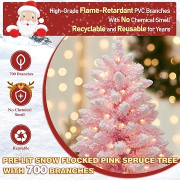 MUPATER 6ft Pre-lit Pink Christmas Tree for Holiday Cheer