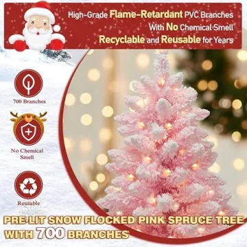 MUPATER 6ft Pre-lit Pink Christmas Tree for Holiday Cheer