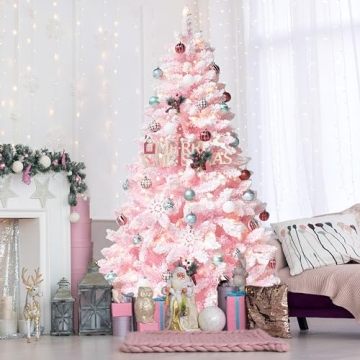 MUPATER 6ft Pre-lit Pink Christmas Tree for Holiday Cheer
