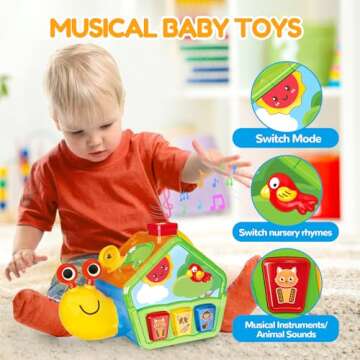Snail Crawling Toys for 1 Year Old Boys Girls, Musical Baby Toys for 6-12 Months, Early Development Learning Toys for 12-18 Months, Birthday Gifts for 1-2 Year Old Toddlers