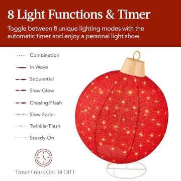 Best Choice Products 2pc Lighted Pop-Up Outdoor Christmas Ornament Set, Holiday Ball Decoration w/ 180 LED Lights, 8 Light Functions - Red/Green