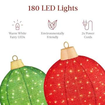 Best Choice Products 2pc Lighted Pop-Up Outdoor Christmas Ornament Set, Holiday Ball Decoration w/ 180 LED Lights, 8 Light Functions - Red/Green