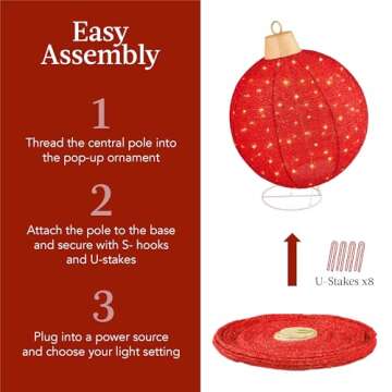 Best Choice Products 2pc Lighted Pop-Up Outdoor Christmas Ornament Set, Holiday Ball Decoration w/ 180 LED Lights, 8 Light Functions - Red/Green