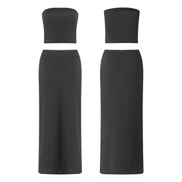 Vintage Lace Maxi Skirt Set Women 2 Piece Outfit Strapless Split Tube Top and Maxi Skirt Set Summer Going Out Streetwear (Tube-Black, S)