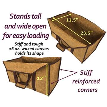 LivinWell Firewood Carrier Log Tote Bag Stands Up for Easy Wood Loading Large Heavy Duty Waxed Canva...
