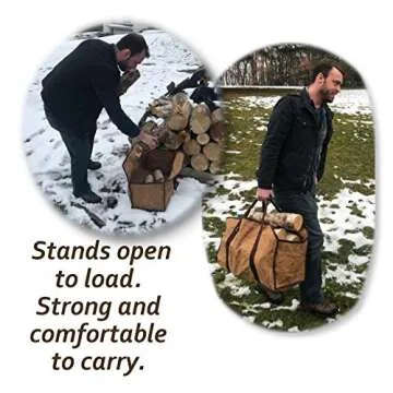 LivinWell Firewood Carrier Log Tote Bag Stands Up for Easy Wood Loading Large Heavy Duty Waxed Canvas Optional Metal Rack for Fireplace Storage Carry Basket with Closed Ends