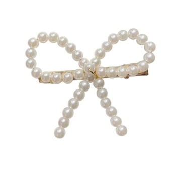 Elegant Pearl Bow Hair Clip - White Barrette Hairpin Headwear for Women, Girls, Weddings, Brides, Bi...