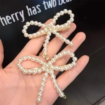 Elegant Pearl Bow Hair Clip - White Barrette Hairpin Headwear for Women, Girls, Weddings, Brides, Birthdays, and Valentine's Gifts
