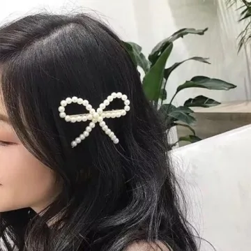 Elegant Pearl Bow Hair Clip - White Barrette Hairpin Headwear for Women, Girls, Weddings, Brides, Birthdays, and Valentine's Gifts