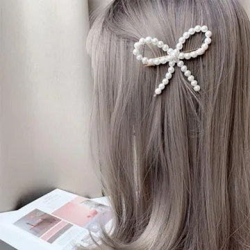 Elegant Pearl Bow Hair Clip - White Barrette Hairpin Headwear for Women, Girls, Weddings, Brides, Birthdays, and Valentine's Gifts