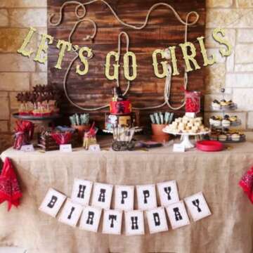 Party101 Gold Let's Go Girls Banner - Cowgirl Party Decorations for Girls - Birthday, Western, Space Disco Cowgirl Bachelorette, Cowboy, Last Rodeo & Nashville Bachelorette Party Decorations for Women