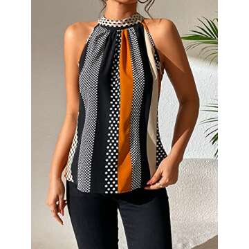 SOLY HUX Women's Summer Halter Tops Keyhole Polka Dots Blouses Striped Tank Top Casual Sleeveless Shirts Black Beige Multi S