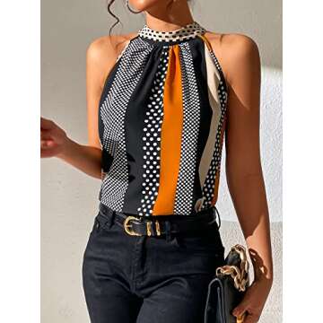 SOLY HUX Women's Summer Halter Tops Keyhole Polka Dots Blouses Striped Tank Top Casual Sleeveless Shirts Black Beige Multi S