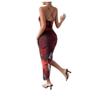 SOLY HUX Women's Tie Dye Cowl Neck Split Hem Bodycon Cami Dress Backless Long Dresses Multi Tie Dye ...