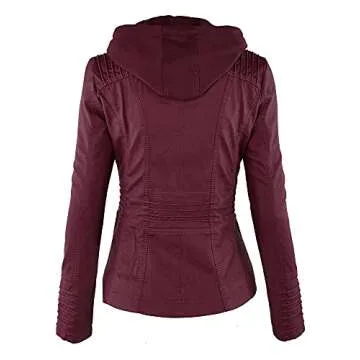 Lock and Love Womens Removable Hoodie Motorcycle Jacket S WINE