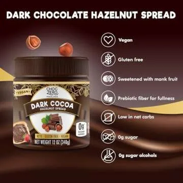 Vegan Cocoa Hazelnut Spread by ChocZero - Keto Friendly, Sugar Free Dessert and Keto Bread Topping - Low Carb Chocolate (1 jar, 12 oz)