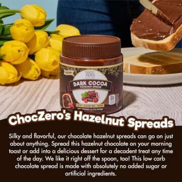 Vegan Cocoa Hazelnut Spread by ChocZero - Keto Friendly, Sugar Free Dessert and Keto Bread Topping - Low Carb Chocolate (1 jar, 12 oz)