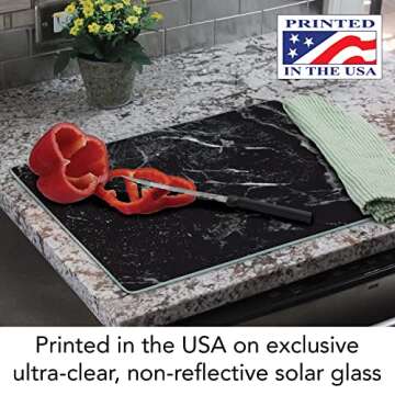 CounterArt Black Marble Design 3mm Heat Tolerant Tempered Glass Cutting Board 15” x 12” Manufactured in the USA Dishwasher Safe