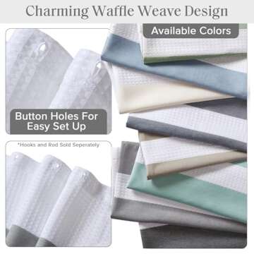 Madison Park Shower Curtain Waffle Weave Striped Pieced Design Fabric Shower Curtains for Bathroom with 3M Scotchgard Moisture Management Premium Spa Quality Modern Standard 72"x72" Grey