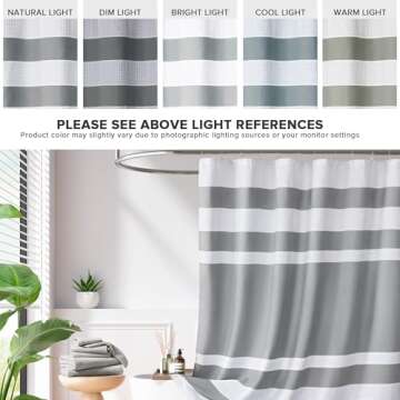 Madison Park Shower Curtain Waffle Weave Striped Pieced Design Fabric Shower Curtains for Bathroom with 3M Scotchgard Moisture Management Premium Spa Quality Modern Standard 72"x72" Grey