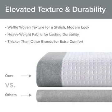 Madison Park Shower Curtain Waffle Weave Striped Pieced Design Fabric Shower Curtains for Bathroom with 3M Scotchgard Moisture Management Premium Spa Quality Modern Standard 72"x72" Grey