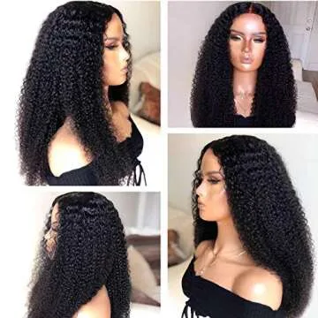 24 Inch Lace Front Wigs T-part Human Hair Wigs Middle Part Curly Wave Lace Front Wigs for Black Women 150% Density Brazilian Virgin Human Hair Kinky Curly Lace Front Wig with Baby Hair Natural Color