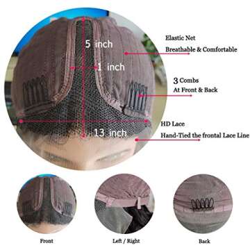 24 Inch Lace Front Wigs T-part Human Hair Wigs Middle Part Curly Wave Lace Front Wigs for Black Women 150% Density Brazilian Virgin Human Hair Kinky Curly Lace Front Wig with Baby Hair Natural Color