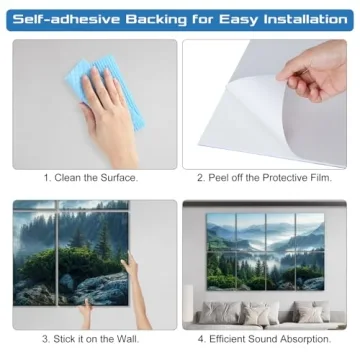 HIRESC 8 Pack Art Acoustic Panels Sound Proof Foam for Walls, 48X32 Inches Decorative Sound Absorbing Panels for Bedroom, Adhesive Included, Mountain