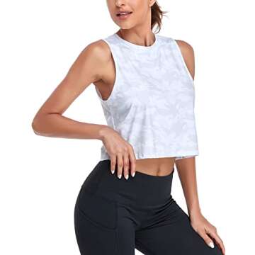 LURANEE Womens Cropped Tank Tops,Cute Crop Tank Top for Women Teens Girls Trendy Sleeveless Short Tops Summer Quick Dry Workout Gym Athletic Clothes Active Wear Outfits Tshirts Camo White
