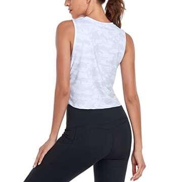 LURANEE Womens Cropped Tank Tops,Cute Crop Tank Top for Women Teens Girls Trendy Sleeveless Short Tops Summer Quick Dry Workout Gym Athletic Clothes Active Wear Outfits Tshirts Camo White
