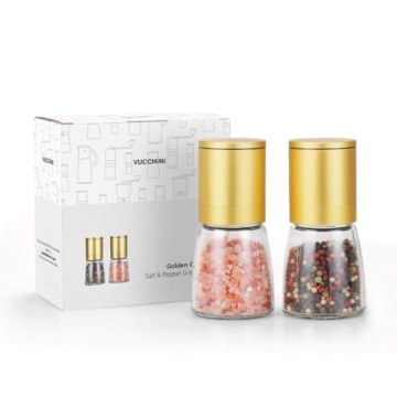 VUCCHINI Golden Adjustable Ceramic Salt Pepper Grinder Set