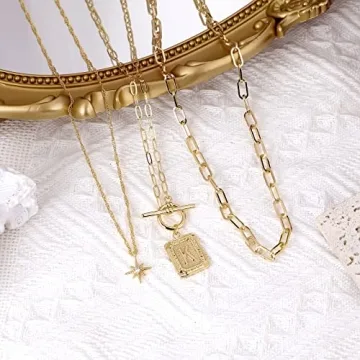 Trendy MJartoria Layered Initial Necklace for Women - Gold