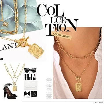 Trendy MJartoria Layered Initial Necklace for Women - Gold