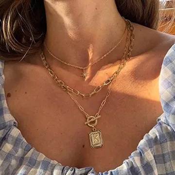 Trendy MJartoria Layered Initial Necklace for Women - Gold