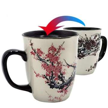 Asmwo Color Changing Magic Mug - 16oz Plum Blossom Porcelain Coffee Cup