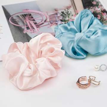 LILYSILK Silk Hair Scrunchies/Ties for Frizz & Breakage Prevention, 100% Mulberry, No Damage, Elastic ponytail Holders, 1Pc, Pale Pink