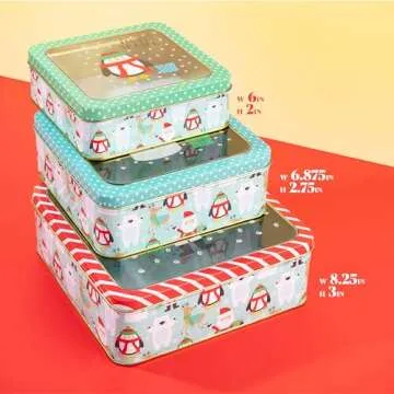Plum Designs 3 Christmas Cookie Tins- Christmas Cookie Tins with Lids for Gift Giving, Christmas Tins Holiday Cookie Boxes, Christmas Tins for Cookies and Gifts (Joyous Christmas Tins)